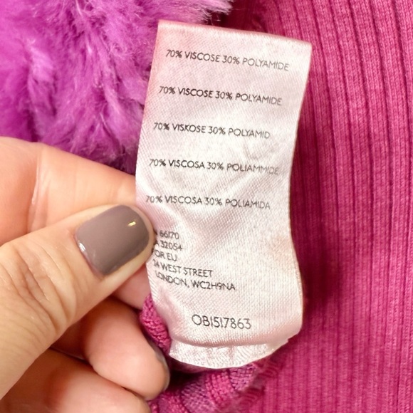 Urban Outfitters Pink Cropped 90s Ribbed Women’s Cardigan Fuzzy Collar Sz M - Picture 10 of 12